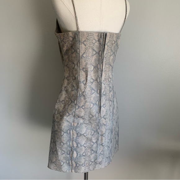 Vtg 90s genuine suede leather snakeskin print mini dress python grey size 8 - Picture 2 of 8
